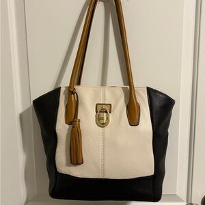 Calvin Klein Black and Cream Tote Bag